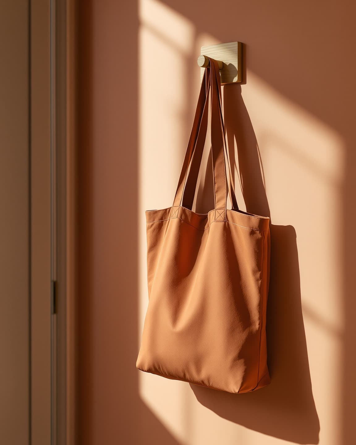 Durable recycled-plastic tote bag in warm terracotta tones